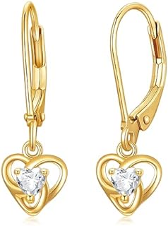 14K Gold Heart Earrings Solid Yellow Gold Heart Leverback Earrings Heart Drop Dangle Earrings Love Jewelry Birthday Gift for Women Girls Wife Mom