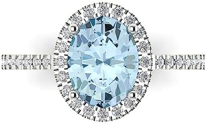 Clara Pucci 3.42ct Oval Cut Solitaire accent Halo Sky Blue Aquamarine Proposal Designer Wedding Anniversary Bridal ring 14k White Gold
