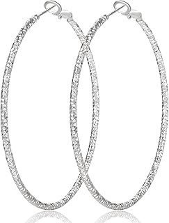 NEVEGE Boucles d'oreilles créoles en argent 925 martelé pour Femmes, hypoallergéniques et légères, 2 mm d'épaisseur avec fermoir sécurisé, 20 à 60 mm. Idéal pour toutes occasions