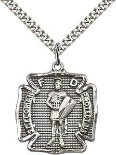 St. Florian Firefighter Pendant Necklace in Sterling Silver with 24" Stainless Steel Heavy Curb Chain & Lobster Clasp - Patron Saint Design