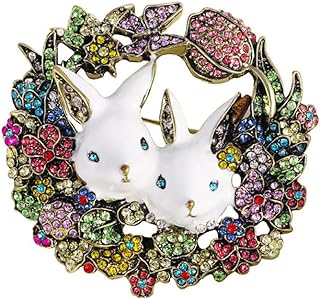 Shejuety Exquisite and Cute Vintage Bunny Brooch Full of Water Diamond Little White Bunny Brooch Coat Accessories Corolla, Inlaid with Diamond Pins Creative Fashionable Cartoon Animal Accessories