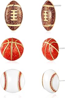 Push-Back Brass Baseball Stud Earrings by LILIE&WHITE for Women - Unique Sports Team Fan Jewelry Design