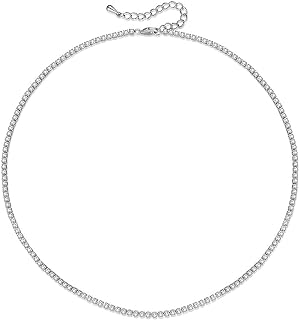 Dainty Tennis Choker Necklace for Her, Decked with Cubic Zirconia on Gold Silver Brass Chain with Lobster Clasp - WOWORAMA Women's Tennis Necklace