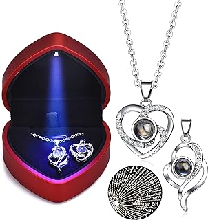 NW 2 pcs Pendants i love you necklace in 100 languages ,Projection Heart Pendant necklace gifts for women mom with led light heart gift box,mothers day gifts