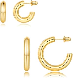 Chunky Gold Hoop Earrings Set 14K Gold Plated Open Hoops Earrings Lightweight Small Gold Hoop Earrings 20/30/40/50mm