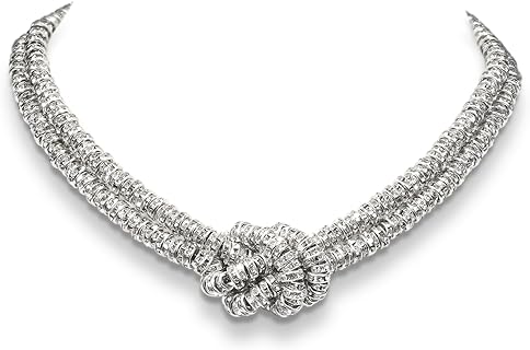 Statement Bib Knot Necklace, Bling Double-Layered Rhinestone Chunky Rondelle Beads Infinity Choker Collar Necklace for Women Girls Trendy, Dress Prom Costume Christmas Party Formal