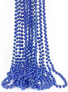GIFTEXPRESS 12 Pack Mardi Gras Beads Necklace, Metallic Royal Blue Beaded Necklace, Mardi Gras Throws, Party Beads Costume Necklaces