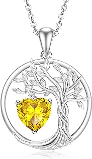 AINUOSHI Mothers Day Gifts Tree of life Birthstone necklace for women Sterling Silver Tree Jewelry Pendant Birthstone Necklace Natural or Created Gemstone Fine Jewelry Anniversary Birthday Gifts for Wife Mom Daughter Her