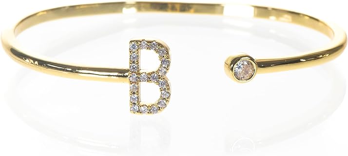 beya LUX Gold Bangle Bracelets for Women – Gold Initial Bracelet with Letter Charm – 18K Gold Plated Bracelets for Women – Chic and Dainty with Cubic Zirconia Stones
