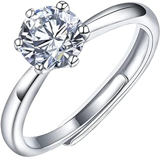 Moissanite Ring Moissanite Adjustable Engagement Ring 1Ct Round Cut 925 Silver Solitaire Rings for Women Engagement Promise Wedding Mother Day