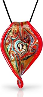 Handmade Murano Inspired Gorgeous Artist Made Red Leaf Glass Pendant Necklace Italian Style Jewelry
