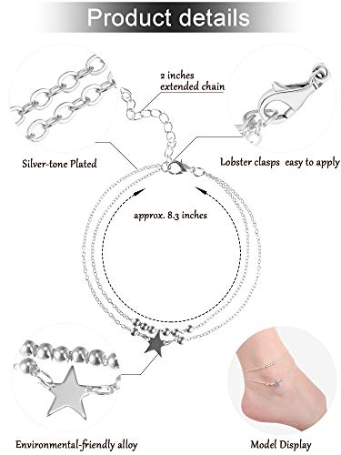 16 Pieces Ankle Bracelets 14K for Women Girls Anklets Set Silver Gold Girls Boho Beach Anklets Foot Chains Adjustable Foot Hand Jewelry Romantic Gift