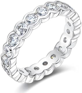 Women's Dream Wedding Band with Cubic Zircon Gem & White Gold Plated Silver, Stunning Eternity Ring by Bo.Dream - Size 4