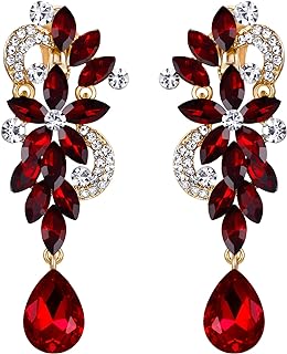 BriLove Women's Bohemian Boho Crystal Flower Wedding Bridal Chandelier Teardrop Bling Clip-On Dangle Earrings