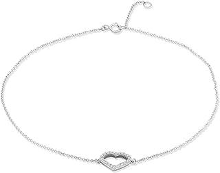 JEWELEXCESS 1/10 CTW Diamond Ankle Bracelet for Women – .925 Sterling Silver Anklets for Women – Heart Anklets for Women, Ankle Bracelets for Women – Adjustable 11 Inch Anklet – Heart Gifts for Women