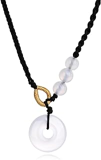 Healing Crystal Necklace Donut Necklace Pendant Donut Crystal Beads Necklace with Adjustable Braided Rope