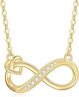 Spring Ring Clasp 14K Yellow Gold Infinity Heart Pendant Necklace, Rolo Chain Style, Ideal Gift for Women, Mom, Wife, Girlfriend - No Gemstone, Elegant Love Symbol Design