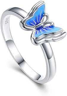 CHENGHONG Blue Butterfly Ring 925 Sterling Silver Promise Engagement Wedding Ring for Women Butterflies Jewelry Gifts for Girls