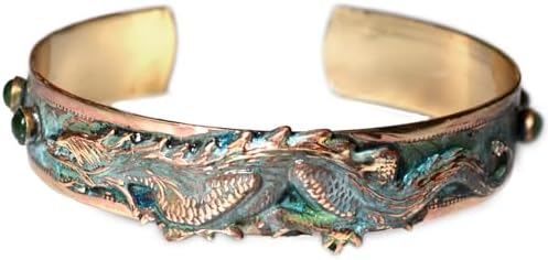 Verdigris Patina Thin Dragon Narrow Cuff - Nephrite Jade