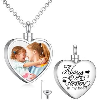 SOULMEET Personalized Photo Urn Necklace, White Gold Plated Silver with Lobster-claw Clasp and Box Chain, Ideal Keepsake for Men and Women, Heart Shape Design