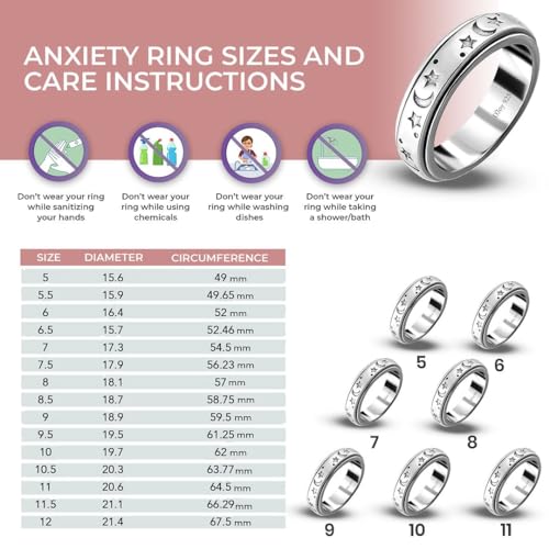 Shop LC 925 Sterling Silver Fidget Ring Spinner Ring Moon Star Anxiety Ring for Women Men Platinum Plated Jewelry Valentines Day Gifts