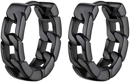 Small Chunky Hoop Earrings for Men Women, Skull/Infinity、Spike/Cuban Link Design Options, Black/18K Gold Plated 316L Stainless Steel, Lightweight and Comfy Earrings, Come Gift Box