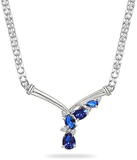 Spring Ring Clasp Mesh Chain Necklace with Created Sapphire for Women in V Drop Design
