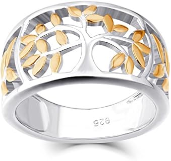 JO WISDOM 925 Sterling Silver Tree of Life Engagement Ring with Victorian Leaf Filigree Design for Women - Size 5