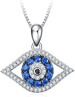 PEIMKO 925 Sterling Silver Evil Eye Pendant Necklace with Rolo Chain and Lobster Claw Clasp, Embedded Cubic Zirconia for Women, Greek Protection Design Jewelry