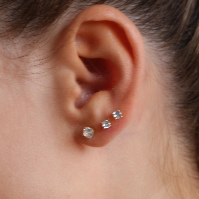 14K Gold Plated Solid 925 Sterling Silver Post Cubic Zirconia Stud Flat Back Earrings for Women | Cartilage Earring | Helix Piercing Jewelry | Small Stud Earrings for Women