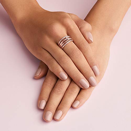 Pandora Sparkling & Polished Lines Entwined Ring - Rose Gold Ring for Women - Chic Cocktail Ring - Gift for Her - 14k Rose Gold-Plated Rose with Cubic Zirconia - Size 6