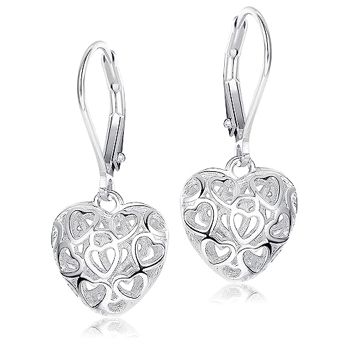 925 Sterling Silver Ball Heart Dangle Earrings for Women Lightweight Vintage Drop Dangle Earrings Leverback Earrings Jewelry Gifts For Her