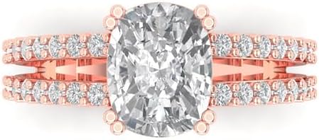 Clara Pucci 3.96 ct Cushion cut Lab Grown Genuine Diamond VS1 J K 10k Rose Gold Solitaire Engagement Anniversary Promise Ring Size 4.5