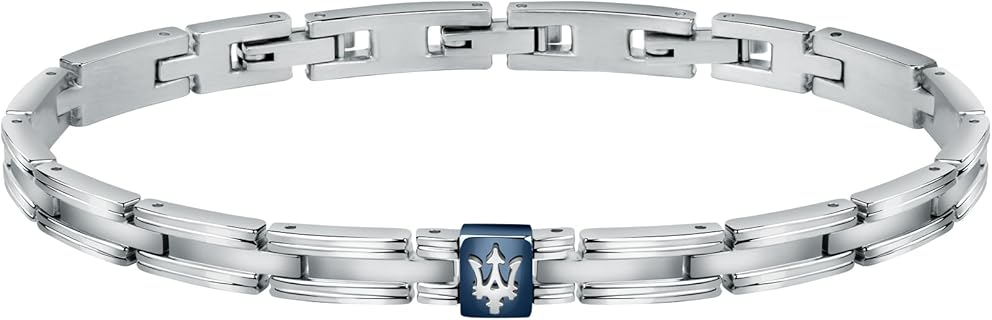 Maserati JEWELS Bracelet Homme en Acier Inoxydable avec PVD Bleu, Taille 22cm et Fermoir Clip Pratique, Parfait pour un Style Élégant et Sportif