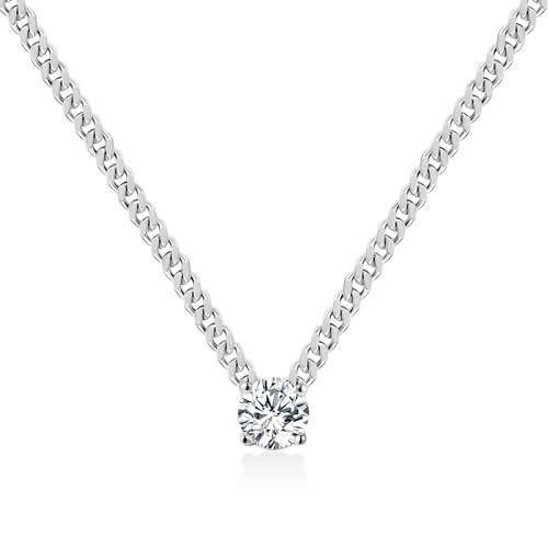 Sterling Silver Pendant Moissanite Necklace: White Gold Plated 925 Silver Cuban Chain Sparkling VVS1 Solitaire Precious Gorgeous Christmas Birthday Valentine's Day Wedding Brides Jewelry Gift Teen Girl Women