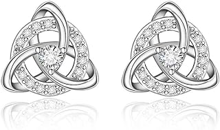 Sterling Silver Cubic Zirconia Celtic Knot Moonstone Stud Earrings with Clip on Back Finding for Trendy Women