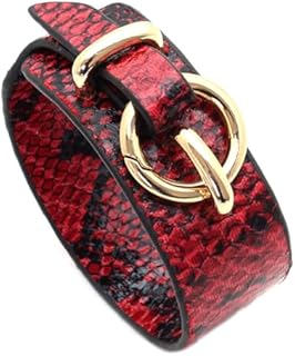 Red Cuff Bracelet with Braided Chain and Snap Clasp, for Men and Women, Snakeskin Pattern