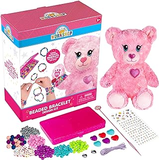 Disney Stitch Themed DIY Bracelet Kit by Fashion Angels - Build BFF Beaded Jewelry with Your Stuffed Bear - Nickel-Free Clasp in Pink Heart Design - Perfect Gift for Girls, Kids Aged 5+ - Includes Earrings and Necklace