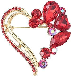 Zinc Alloy Heart Brooch with Pin Clasp for Moms, Wives, Sisters | Love Heart Shape Design with Red Rhinestones
