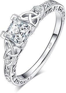 JewelryPalace Vintage Celtic Knot Princess Cut 1.2ct Cubic Zirconia Solitaire Engagement Rings for Women