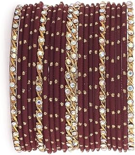 Women's Indian Bangle Bracelets Set of 22 Alloy Bangles with Box Chain - Bollywood Inspired Design