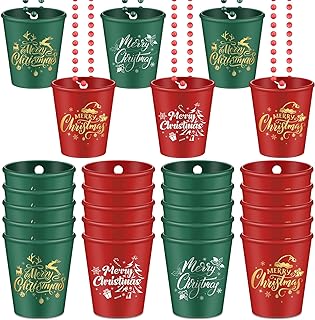 Tigeen Brand Merry Christmas Beaded Shot Glass Necklace in Quality Plastic with 33.07 inches Circumference for Holiday Party Wonders - Santa Hat Design
