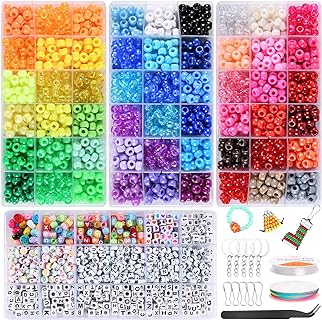 4390Pcs Pony Beads Kit for Bracelet Jewelry Making, Include 2700 Rainbow Kandi Beads, 1640 Letter Beads, 40 Smile Beads, for Kids DIY Craft Bracelets Jewelry Making