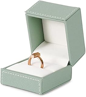 Oirlv Premium Leather Wedding Ring Box in Light Green with Soft Velvet Interior, Ideal for Proposal, Engagement, Christmas - Modern Design for Women