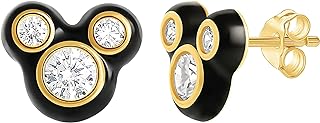 Disney Minnie and Mickey Mouse Cubic Zirconia and Enamel Stud Earrings Official License, Flash-Plated