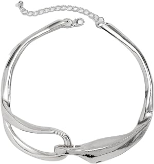 Cable Chain Zinc Metal Buckle Collar Necklace in Silver, Geometric Design Choker for Women and Teen Girls, Abstract Punk Fashion Statement Accessory