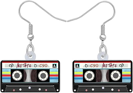 BAMAY Boucles d'oreilles Vintage Cassette, Originales et Légères, en Acrylique avec Crochets en Acier Inoxydable, 21x31mm, Cadeau Parfait pour Femmes et Filles Nostalgie 80s 90s