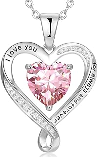 Infinity Heart Pendant Necklace for Women 925 Sterling Silver, Rose Gold Birthstone Necklace for Women, Anniversary Birthday Gifts for Her Wife Daughter Girlfriend Girls, Valentines Day Mothers Day Christmas Gifts Jewelry for Women Mom