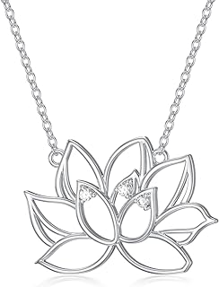 Diamond-Encrusted Lotus Pendant Necklace with Cable Chain in Platinum and Sterling Silver for Women, Ideal Gift for Mom, Daughter or Friend