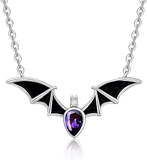 Halloween Bat Necklace Sterling Silver for Women Black Ruby Amethyst Sapphire Diamond Cubic Zirconia Choker Vampire Witch Ghost Vintage Gothic Festival Classic Witch Funny Cute Dainty Christmas Gift